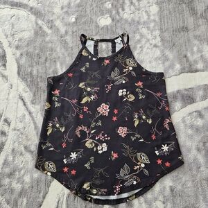 Kismet Black Floral High-Neck Tank with Red & Cream Accents Size M